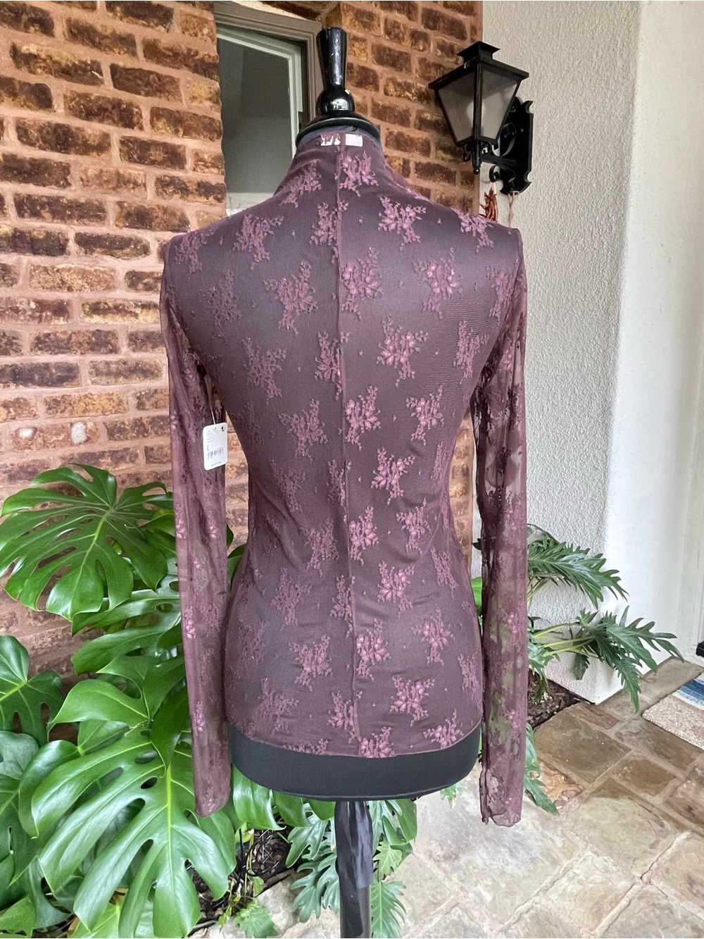 Free People Brown Floral Lace Mock-Neck Long Sleeve Top - Picture 2 of 8